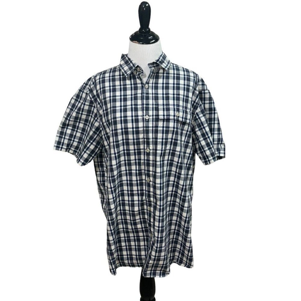 The North Face Men's L Large Button Down Shirt Short Sleeve Plaid Pattern Blue